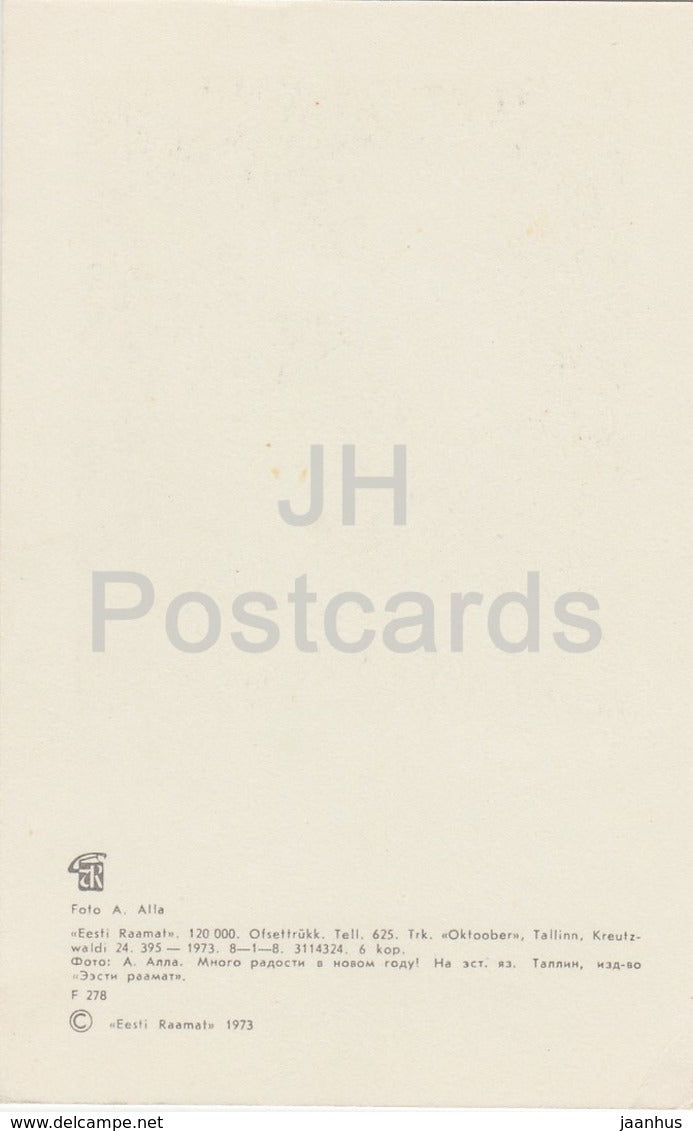 New Year Greeting Card - doll in Estonian Folk Costumes - decorations - 1973 - Estonia USSR - unused