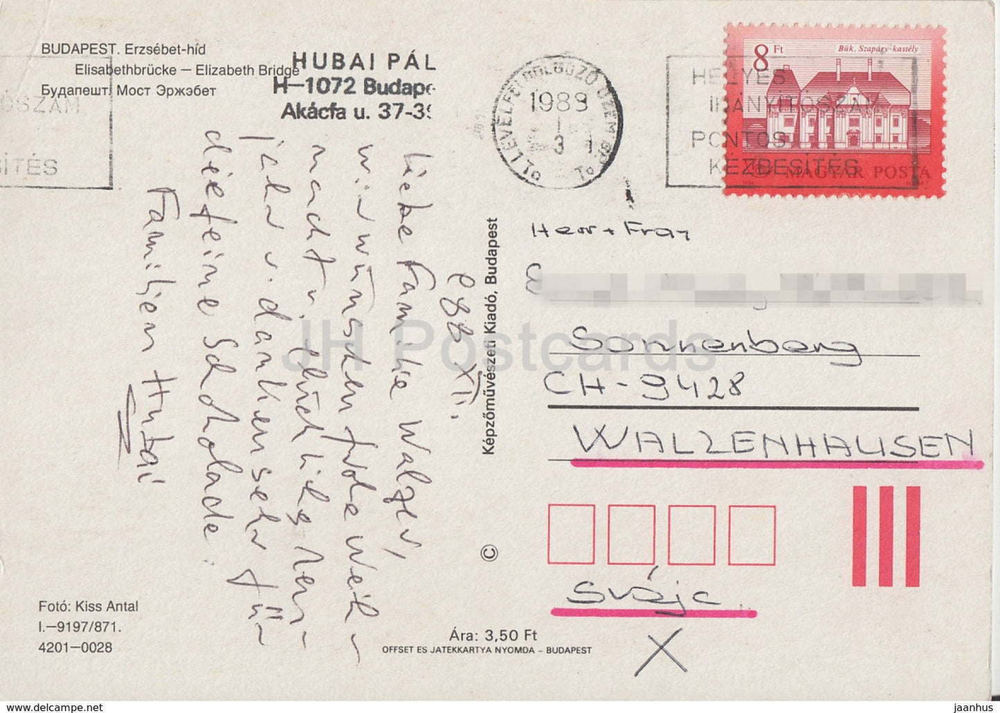 Budapest - Elizabeth bridge - bus Ikarus - passenger boat - 1988 - Hungary - used