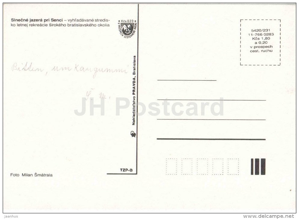 Senec - Slnecne lakes - 1 - beach - sailing boat - Czechoslovakia - Slovakia - used - JH Postcards