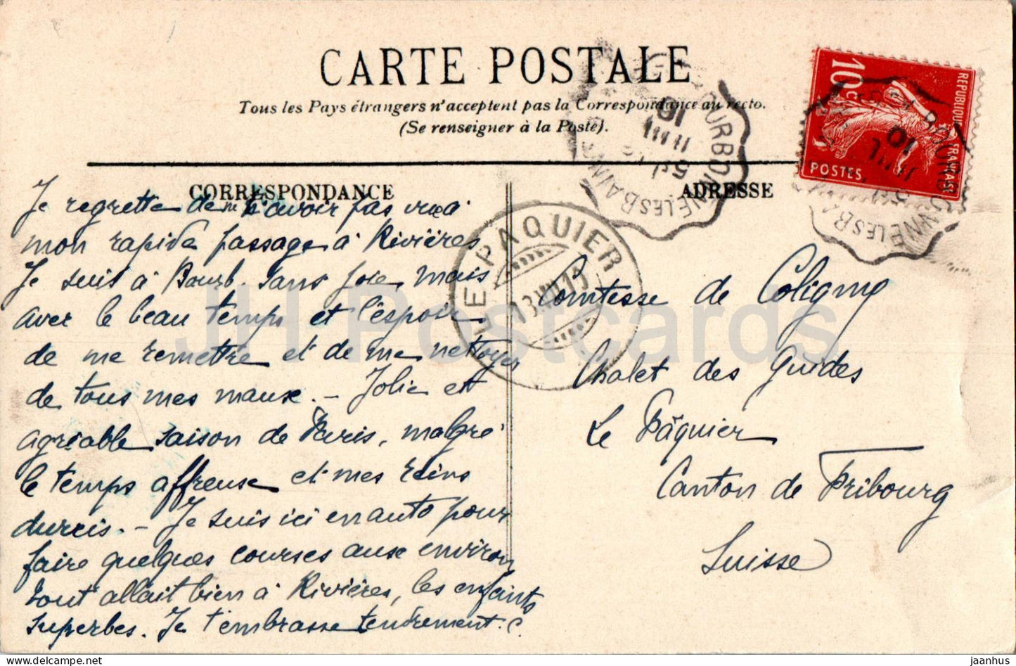 Bourbonne Les Bains - panorama - 2 - carte postale ancienne - 1910 - France - occasion