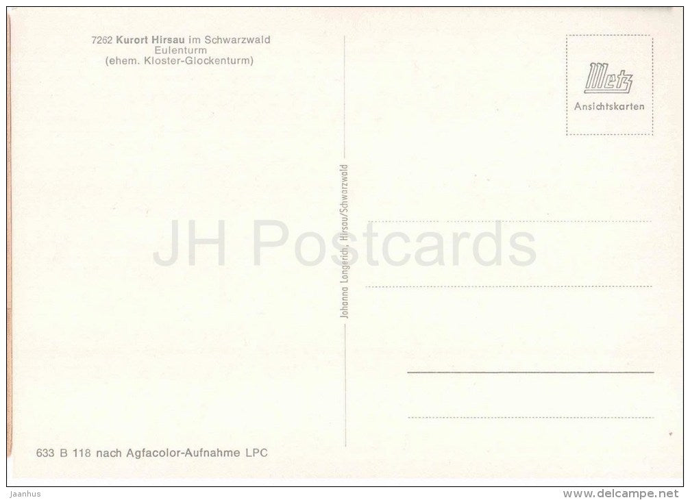 Kurort Hirsau im Schwarzwald - Eulenturm - 633 - Germany - ungelaufen - JH Postcards