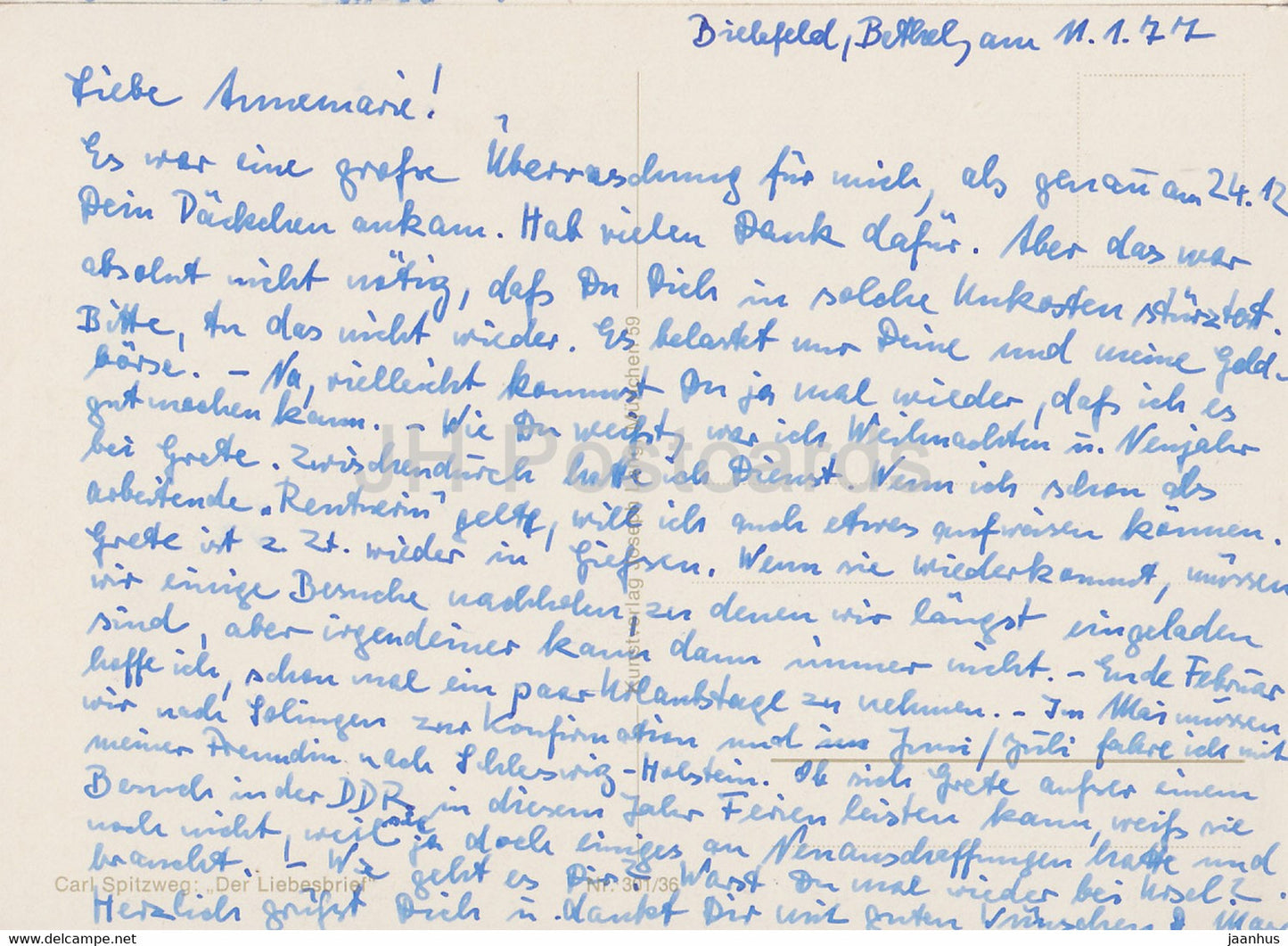 painting by Carl Spitzweg - Der Liebesbrief - German art - 1977 - Germany - used