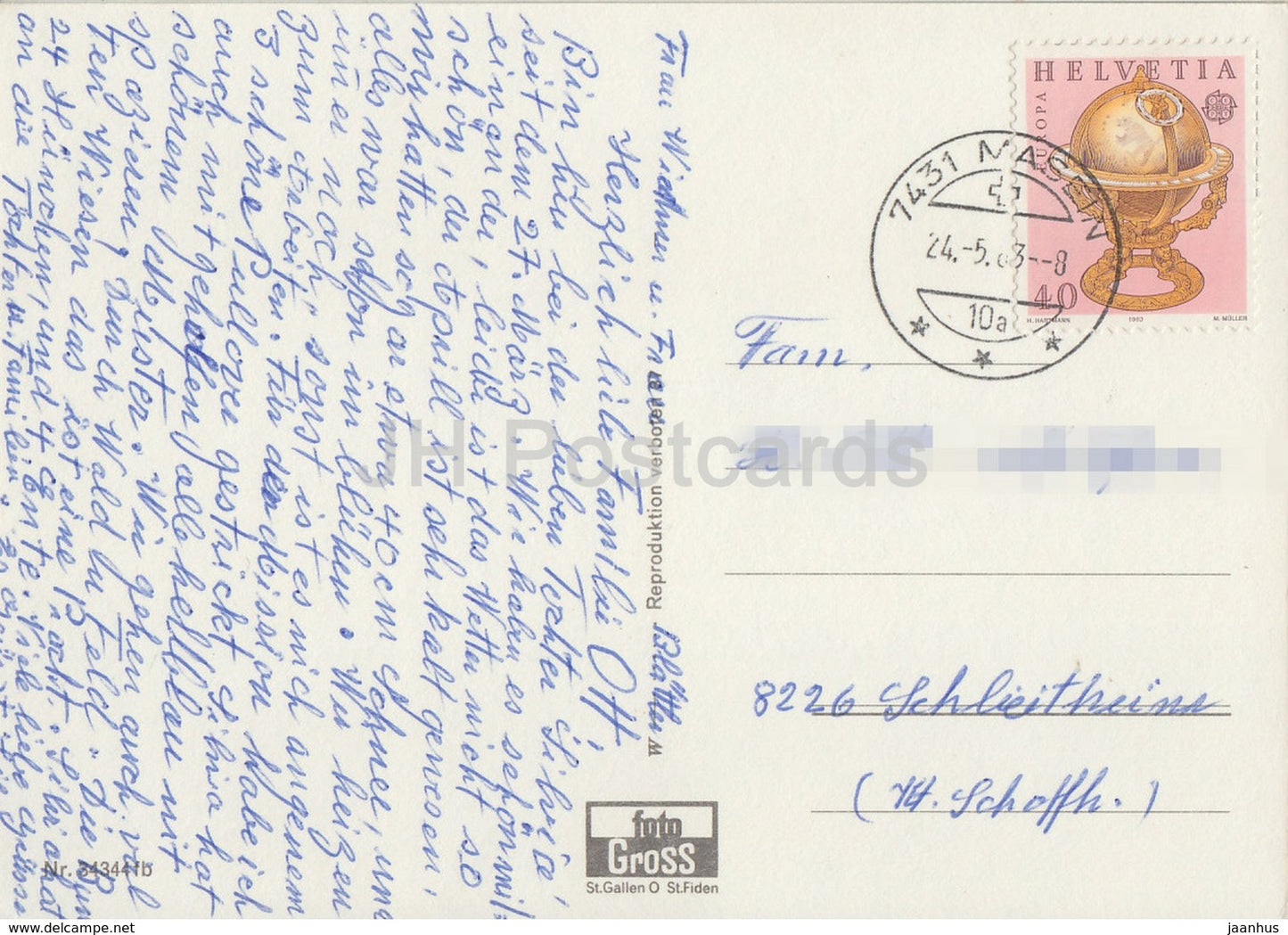 Gruss vom Heinzenberg - Obergmeind - Urmein - Masein - Fierden - Obertschappina - 1983 - Suisse - utilisé