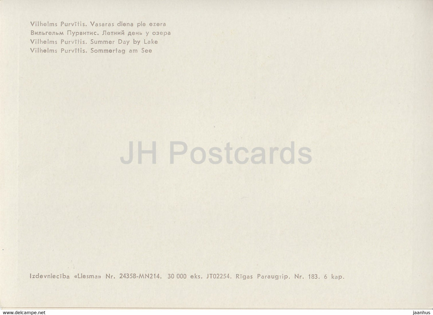 peinture de Vilhelms Purvitis - Summer Day by Lake - Art letton - Lettonie URSS - inutilisé