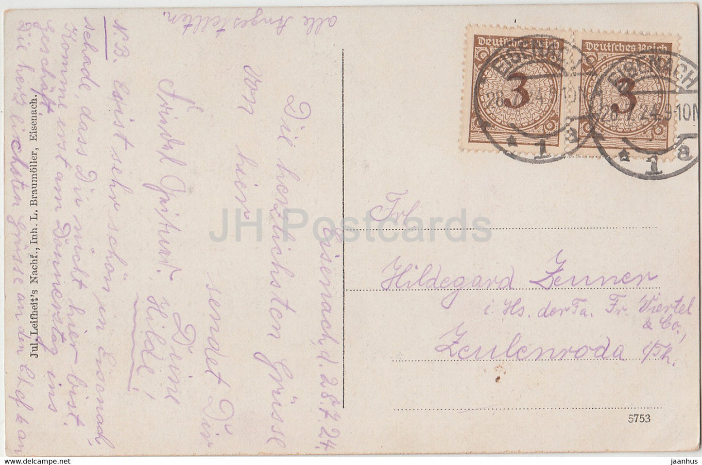 Eisenach - Wartburg von Osten - castle - old postcard - 1924 - Germany - used