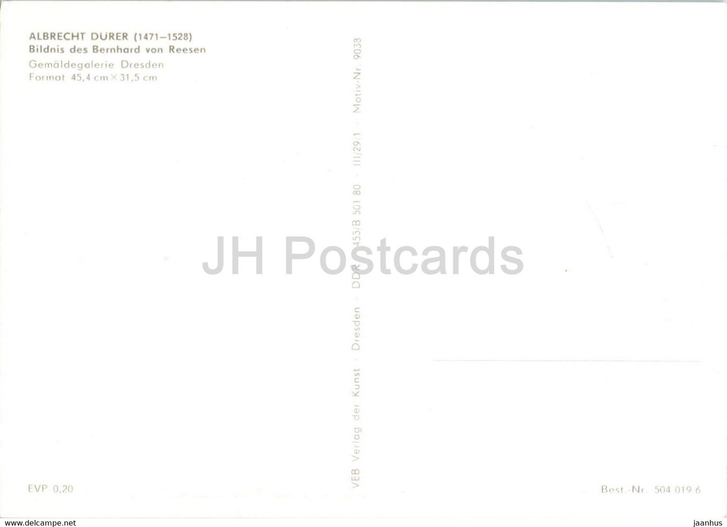 painting by Albrecht Durer - Bildnis des Bernanrd von Reesen - German art - Germany DDR - unused