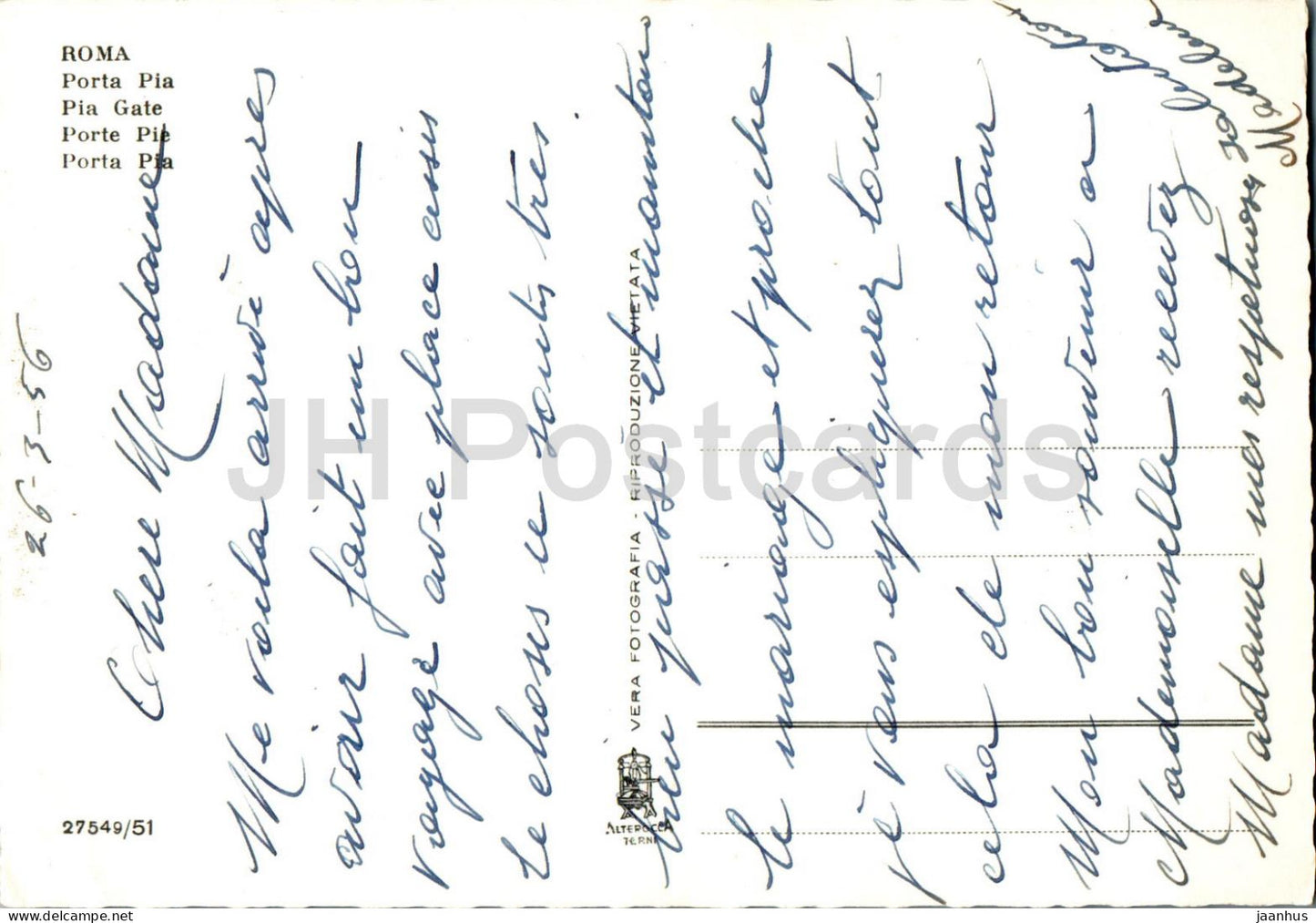 Roma - Rome - Porta Pia - Porte Pia - 27549/51 - carte postale ancienne - 1956 - Italie - utilisé