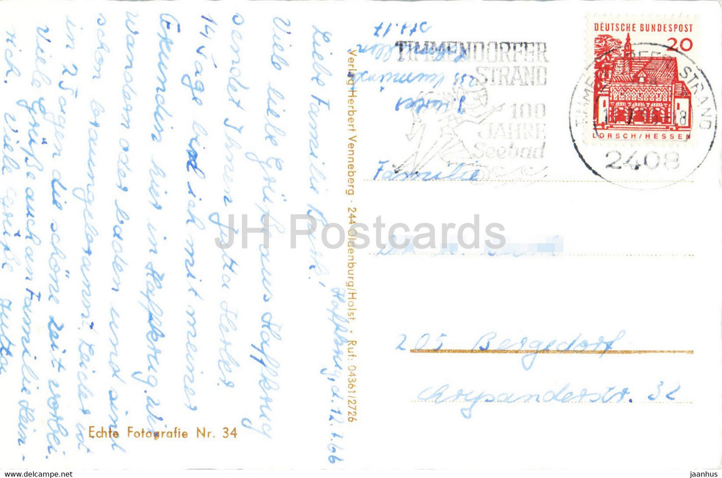 Ostseebad Haffkrug - bateau à voile - plage - carte postale ancienne - 1966 - Allemagne - utilisé