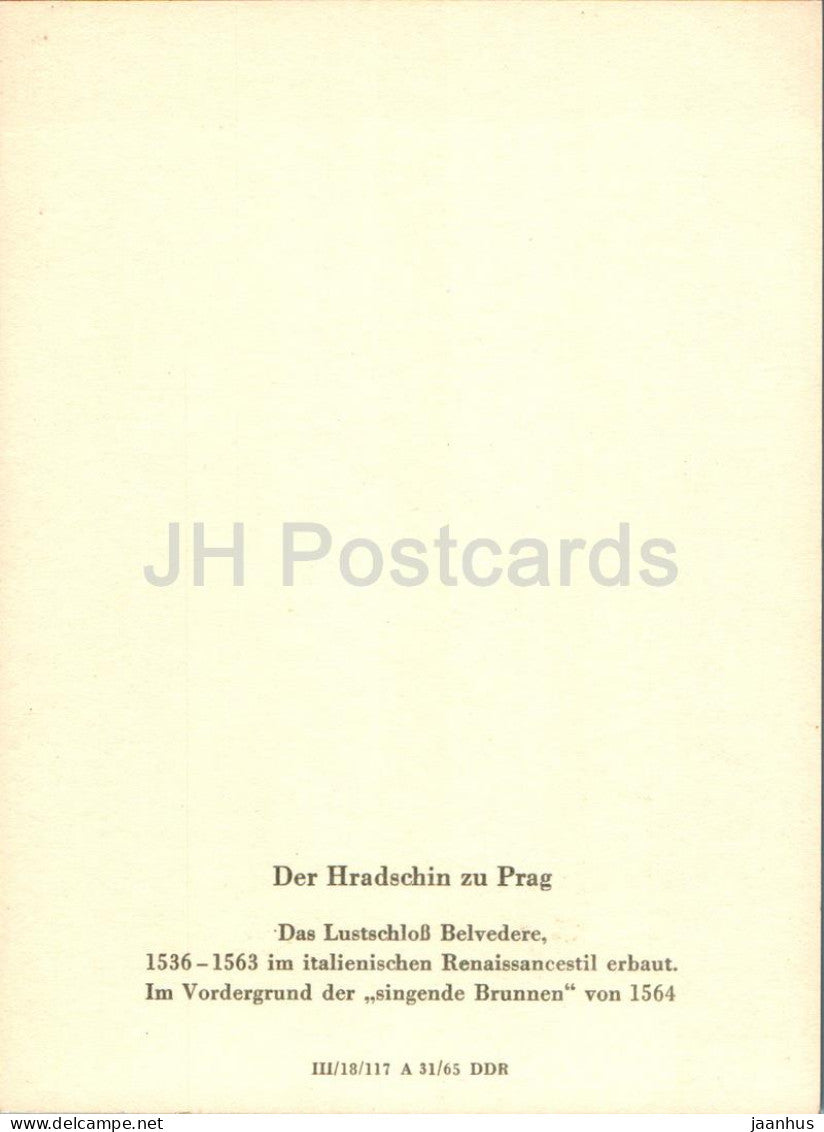 Praha - Prag - Das Lustschloss Belvedere - Schloss - Tschechien - Tschechoslowakei - unbenutzt