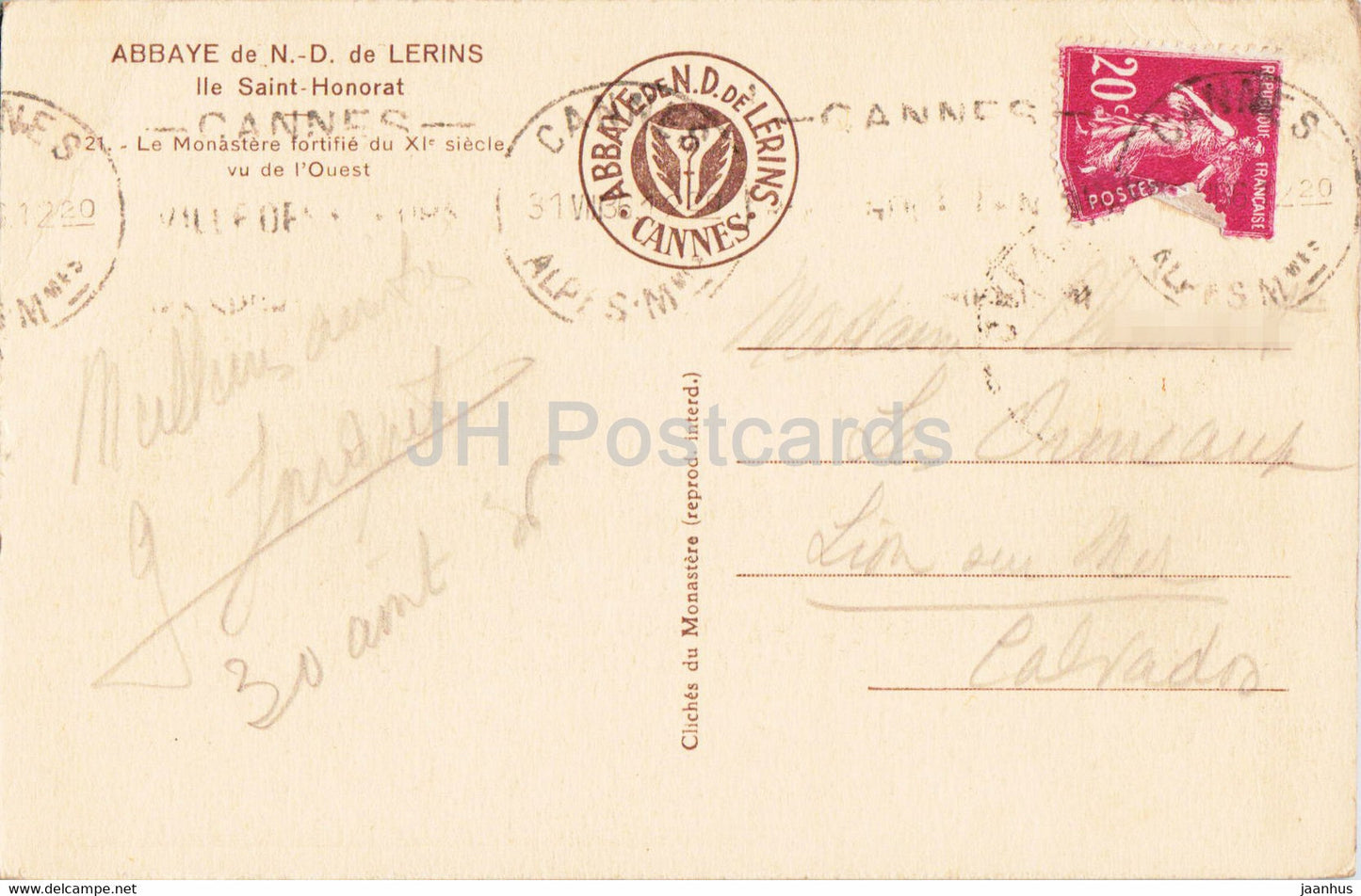 Abbaye de N D de Lerins - Ile Saint Honorat - Le Monastere fortifie - 21 - old postcard - 1936 - France - used