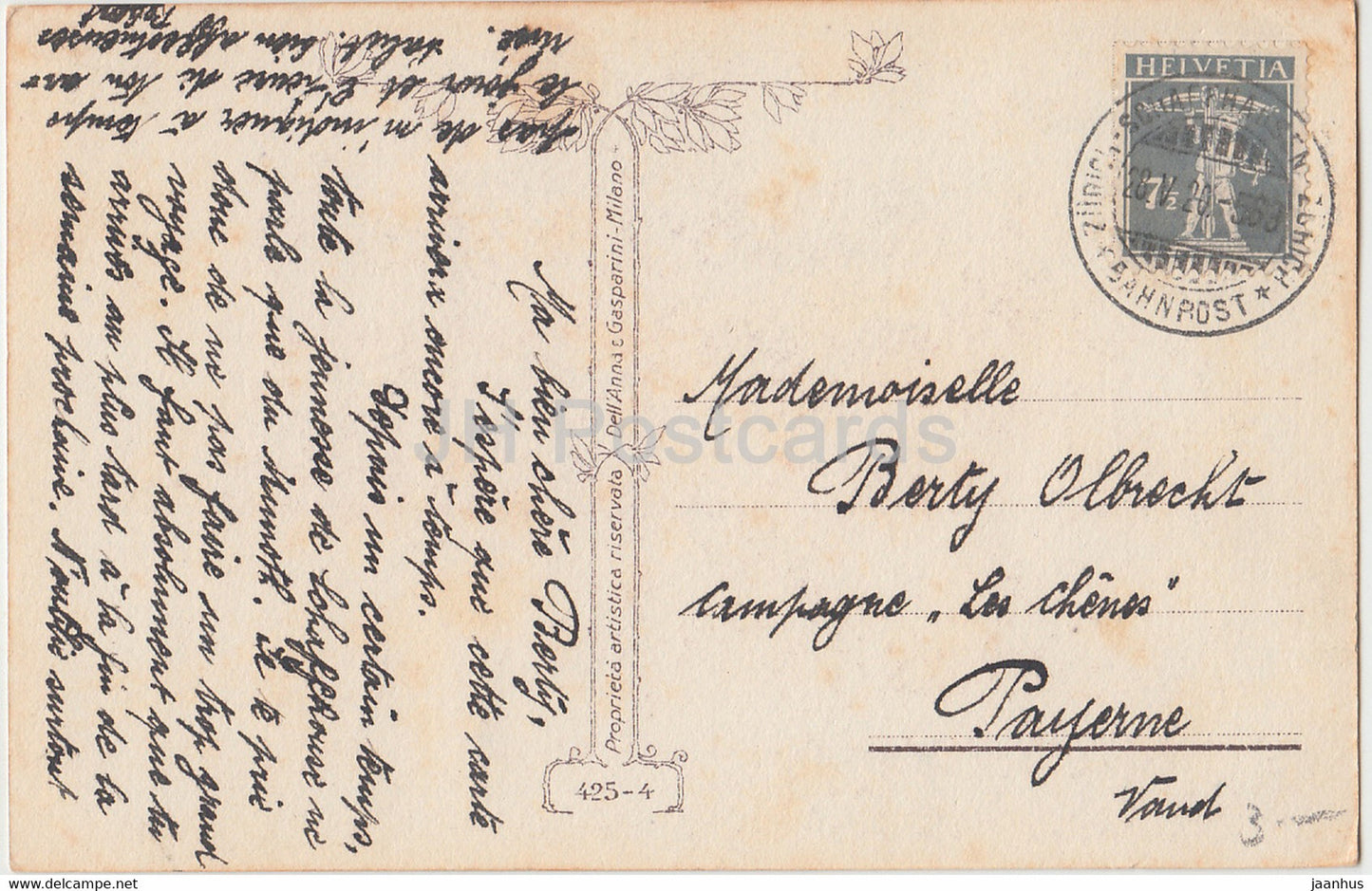 woman in red - illustration - 425-4 - old postcard - 1920 - Italy - used