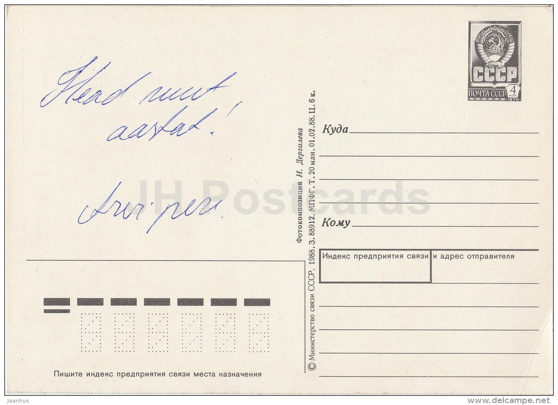 New Year Greeting Card - 1988 - fir cones - postal stationery - 1988 - Russia USSR - used - JH Postcards