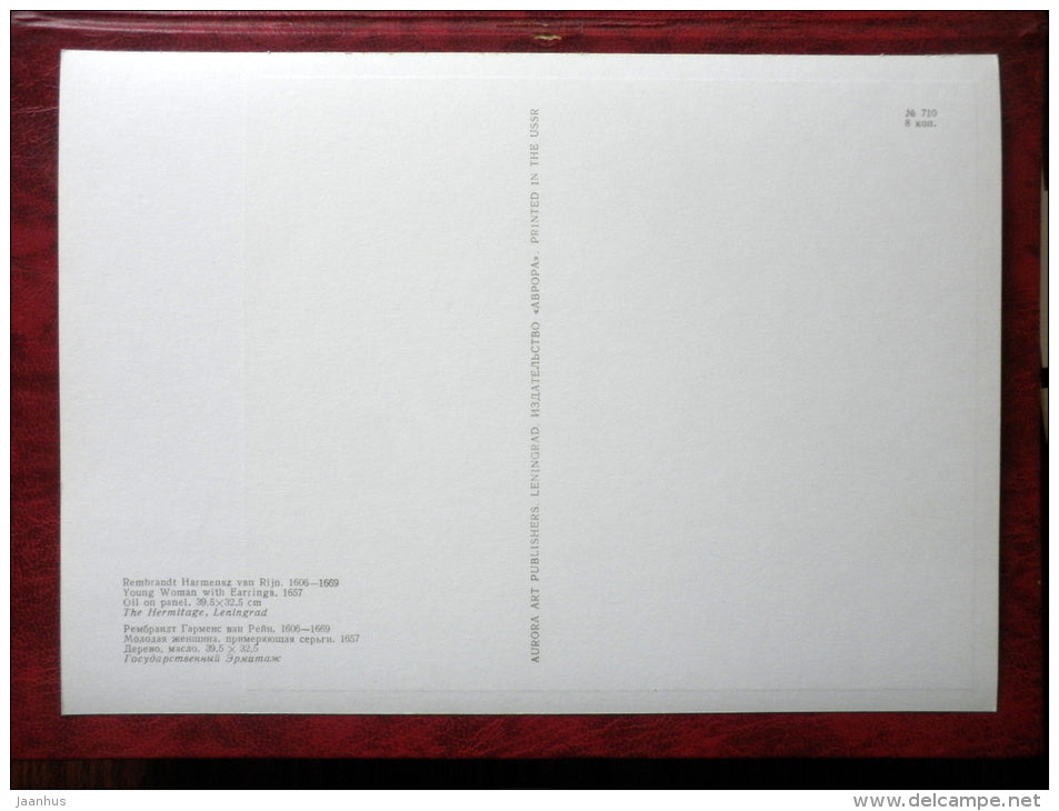 Painting by Rembrandt - Young woman with Earrings , 1657 - maxi card - dutch art - 1973 - unused - JH Postcards