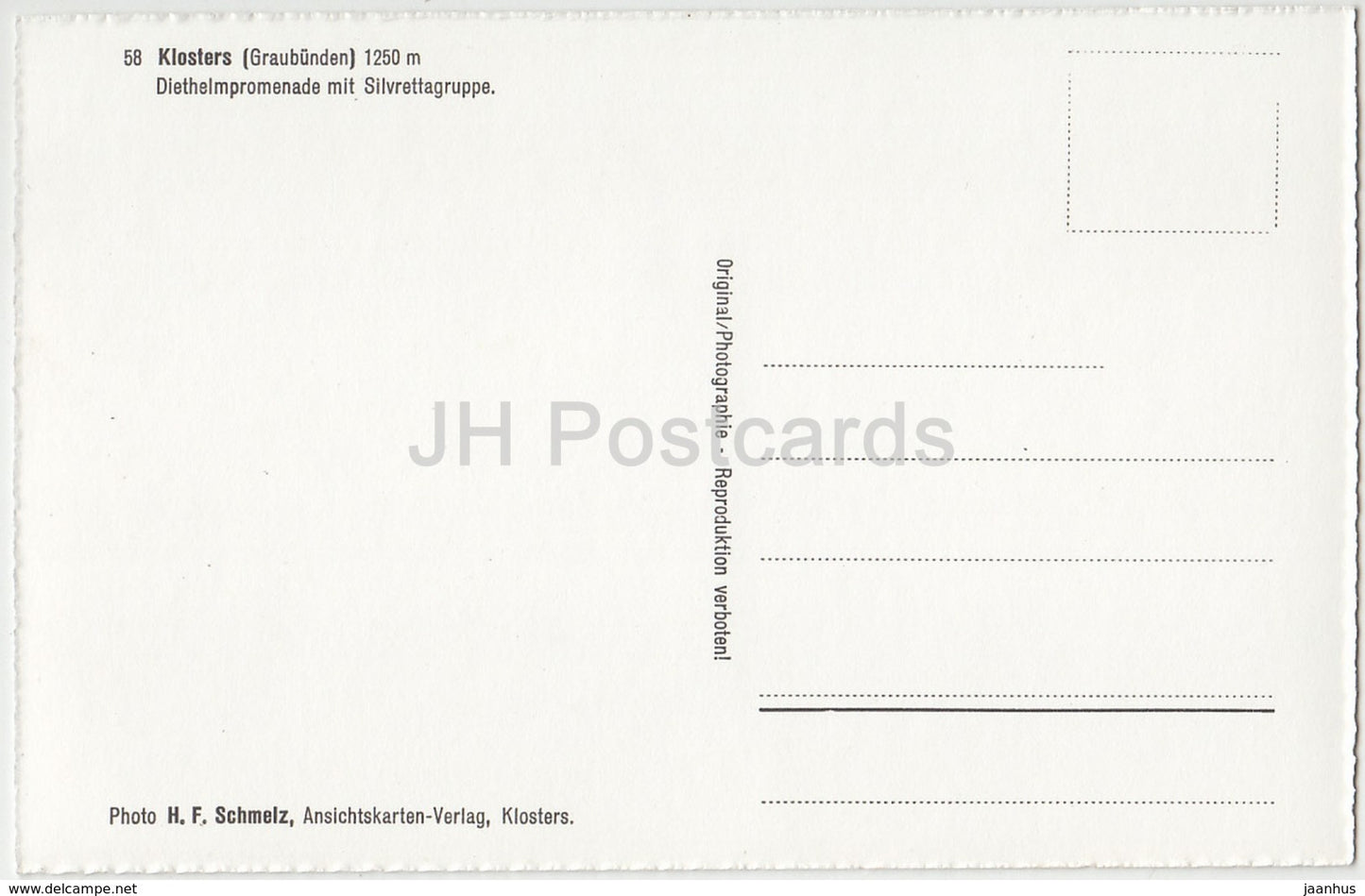 Klosters (Grisons) 1250 m - Diethelmpromenade mit Silvrettagruppe - 58 - Suisse - cartes postales anciennes - inutilisées