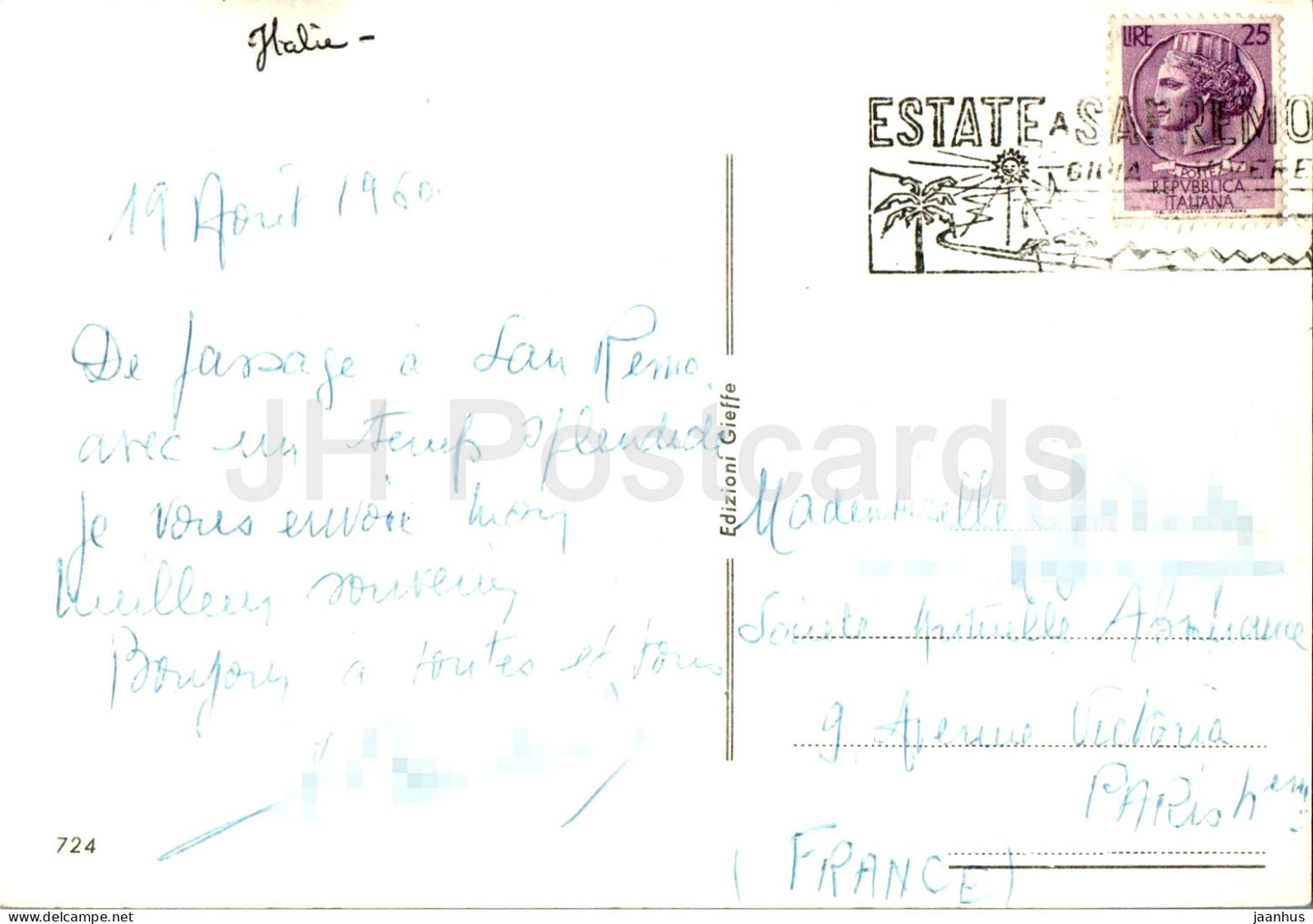 Sanremo - San Remo - Riviera dei Fiori - Bagni Morgana - plage - 724 - 1960 - Italie - occasion