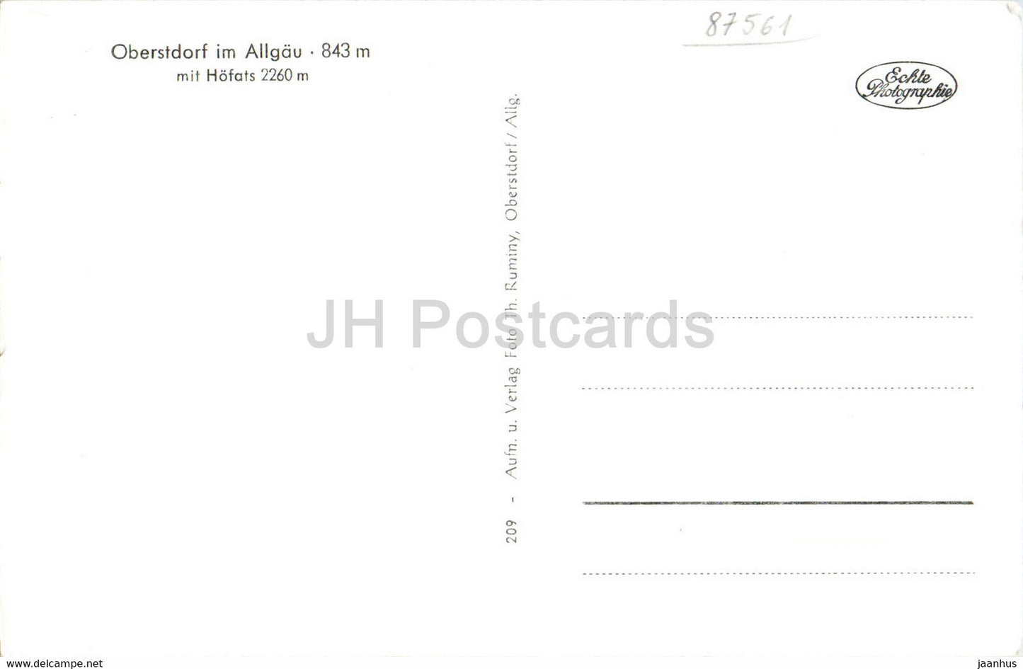 Oberstdorf im Allgau 843 m - Hofats 2260 m - old postcard - Germany - unused
