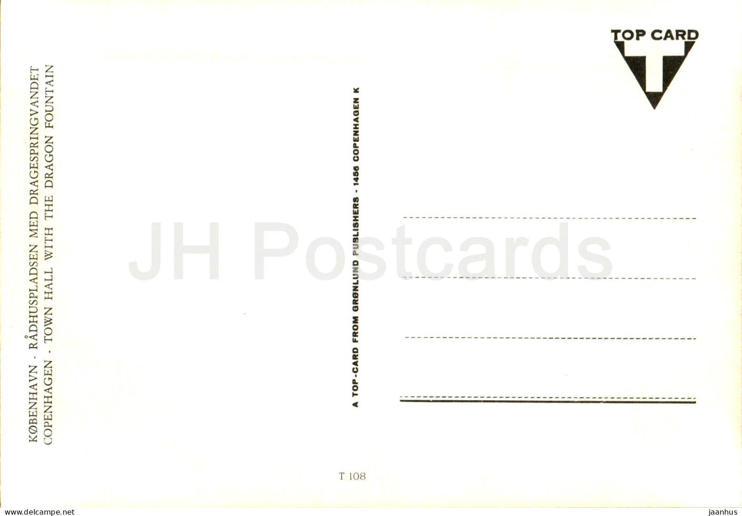 Copenhague - Kobenhavn - Radhuspladsen med Dragespringvandet - Hôtel de ville - Fontaine du Dragon T 108 - Danemark - inutilisé