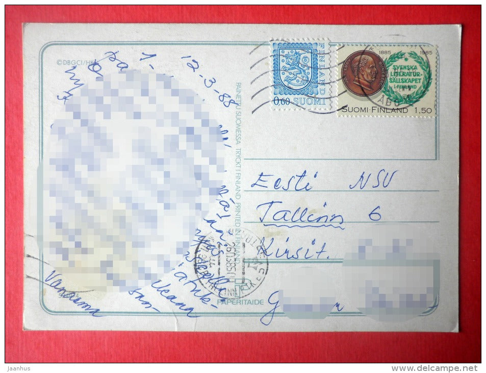 illustration - girl praying - teddybear - dolls - literature - 5240/4 - Finland - sent from Finland to Estonia USSR 1988 - JH Postcards