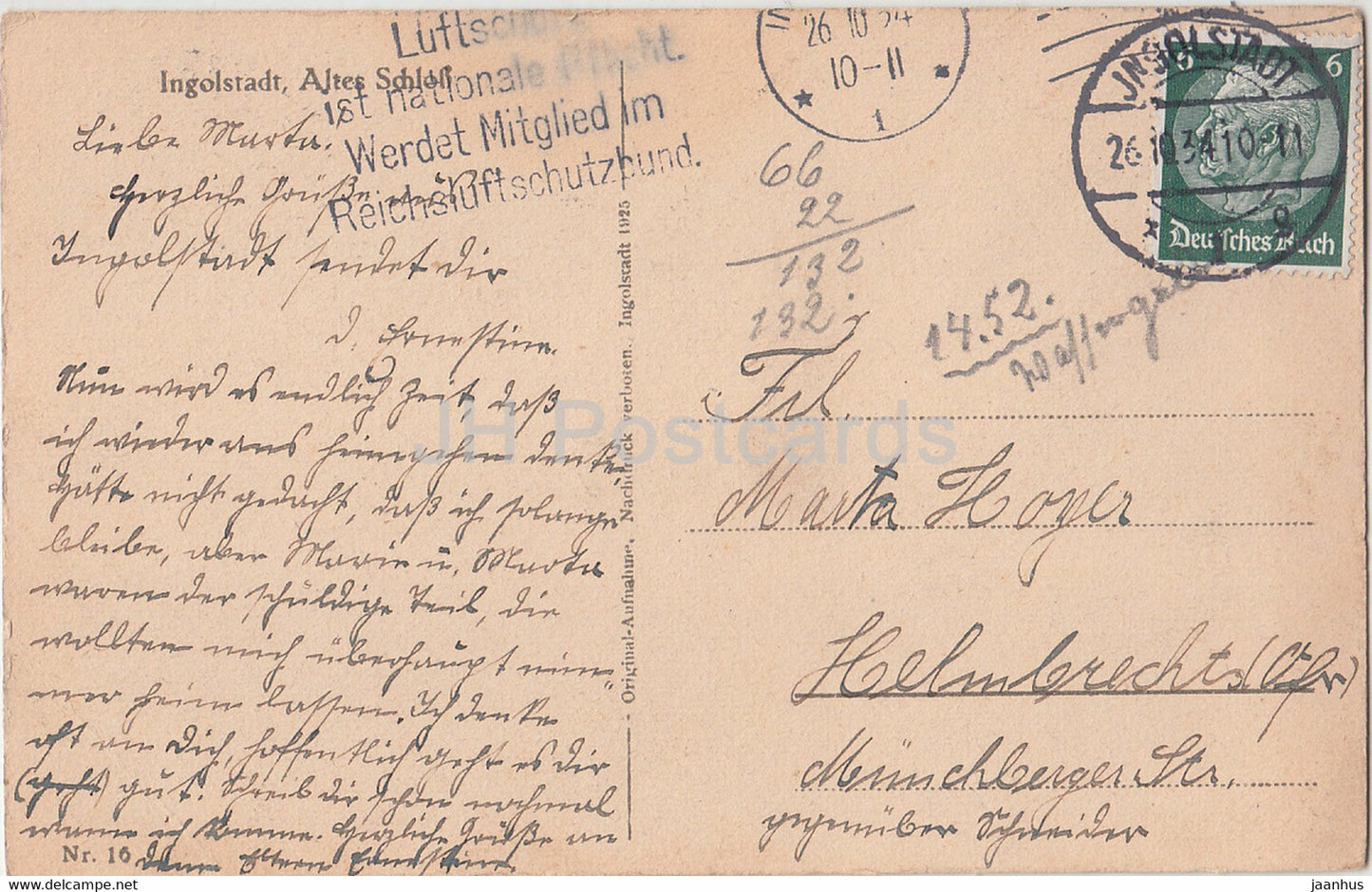 Ingolstadt - Altes Schloss - castle - 16 - old postcard - 1934 - Germany - used