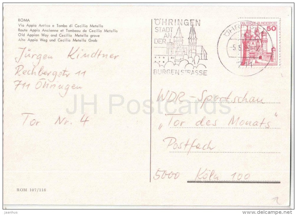 Via Appia Antica e Tomba di Cecilia Metella - Old Appian Way - Roma - Rome - 107/116 - Italia - Italy - used - JH Postcards