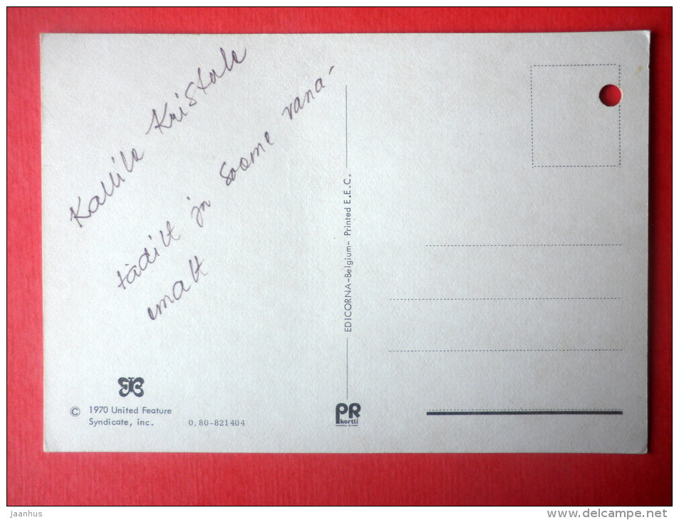 illustration by Kim - boy and girl in bed - 1970 - Belgium - circulated in Finland - JH Postcards