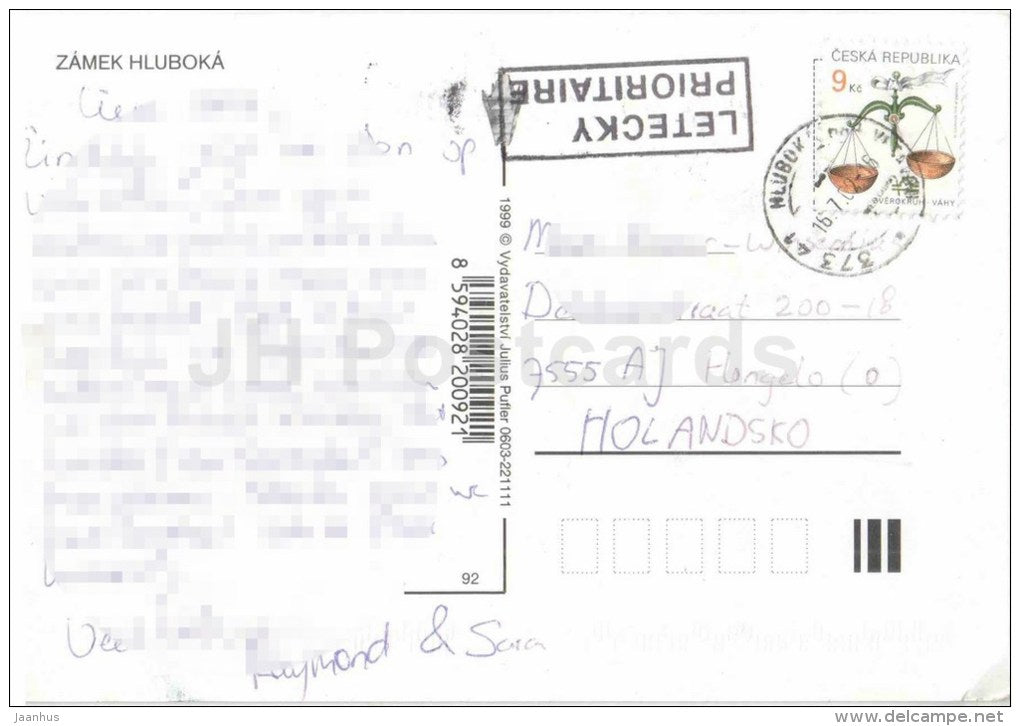 Hluboka castle - Czech Republic - used 2002 - JH Postcards