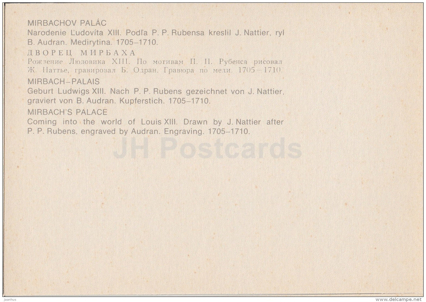 Coming into the World of Louis XIII - Mirbach´s Palace - art - Slovakia - unused - JH Postcards