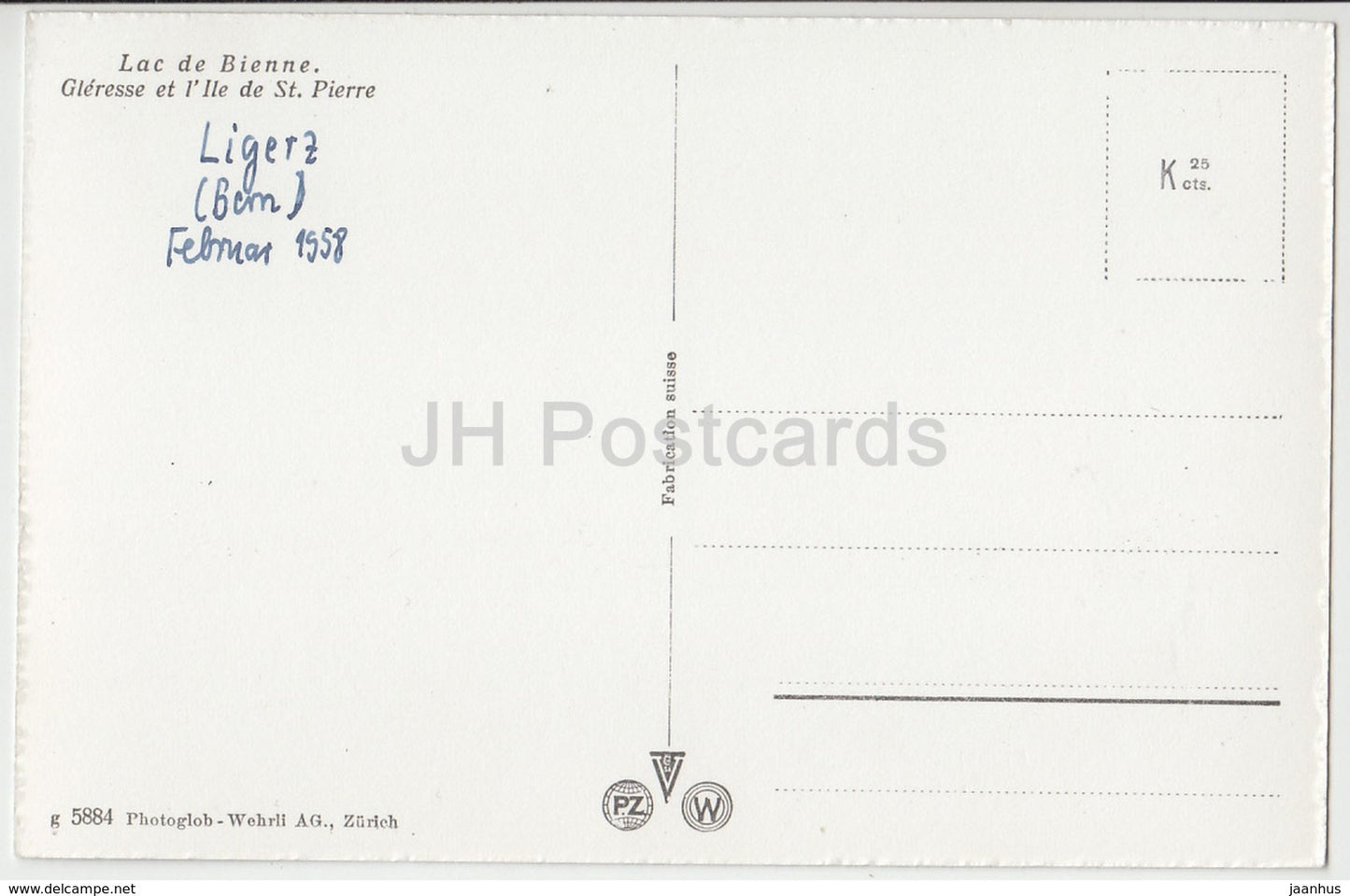 Bielersee - Ligerz mit St. Petersinsel - Lac de Bienne - 5884 - Suisse - 1958 - occasion