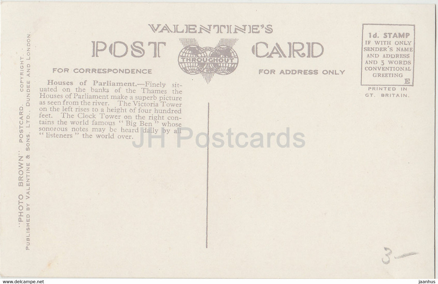London - Houses of Parliament - Photo Brown - Valentine - 98998 - old postcard - England - United Kingdom - unused