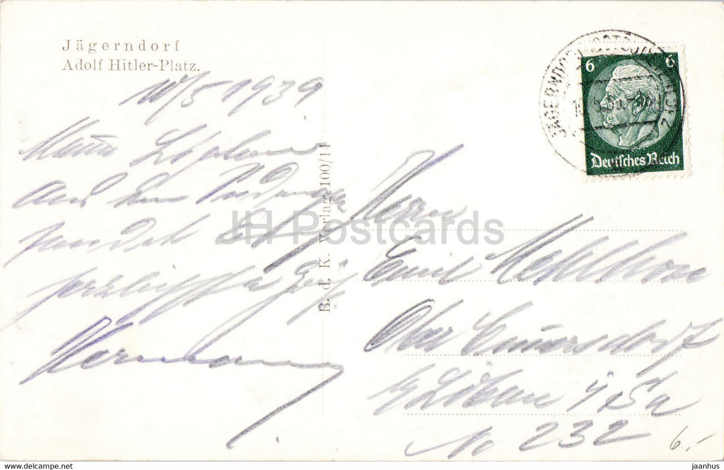 Jagerndorf - Krnov - Adolf Hitler Platz - carte postale ancienne - 1939 - République tchèque - utilisé