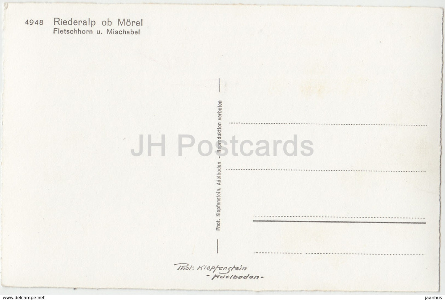 Riederalp ob Morel - Fletschhorn u. Mischabel - cow - 4948 - Switzerland - old postcard - unused