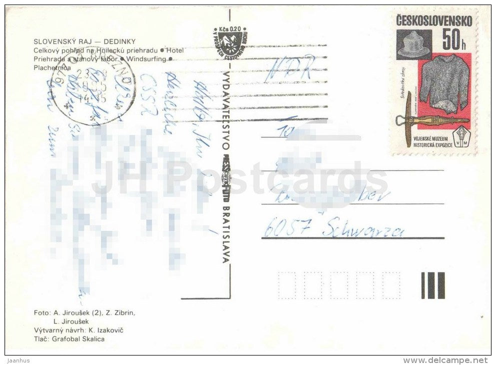 Slovak Paradise - Slovensky Raj - Dedinky - hotel Priehrada - windsurfing - boat - Czechoslovakia - Slovakia - used 1985 - JH Postcards