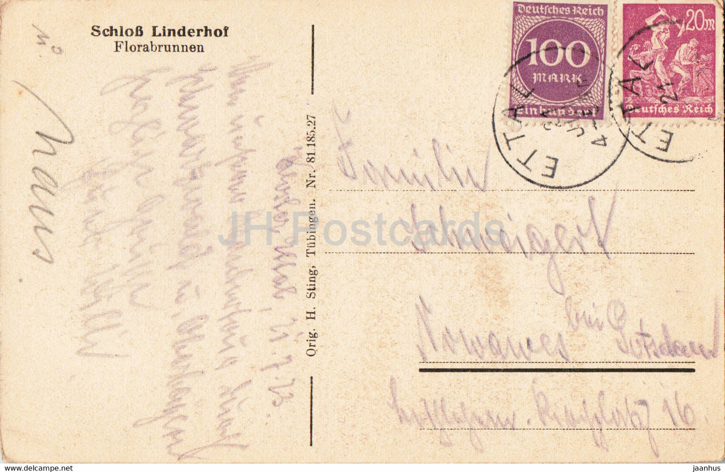 Schloss Linderhof - Florabrunnen - castle - old postcard - 1923 - Germany - used