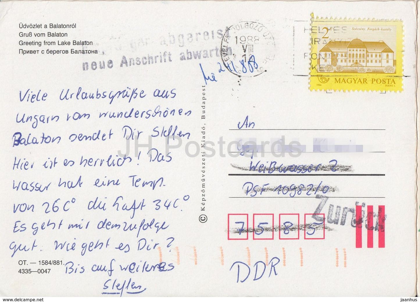 Gruß vom Plattensee - Kneipe - Segelboot - Camping - Multiview - 1988 - Ungarn - gebraucht