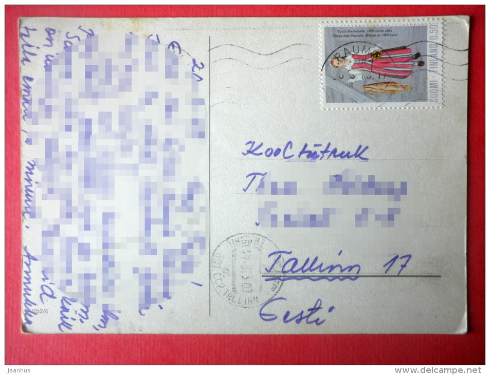 illustration - elephant - folk costumes - 1152/6 - Finland - sent from Finland Rauma to Estonia USSR 1973 - JH Postcards