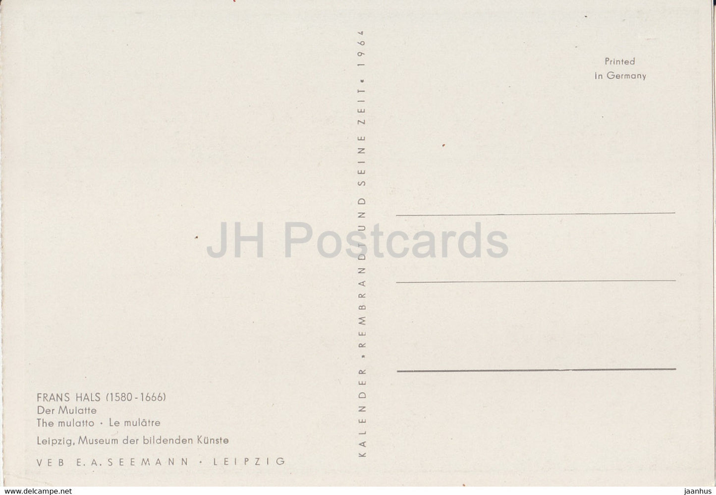 painting by Frans Hals - Der Mulatte - The Mulatto - Dutch art - 1964 - Germany - unused