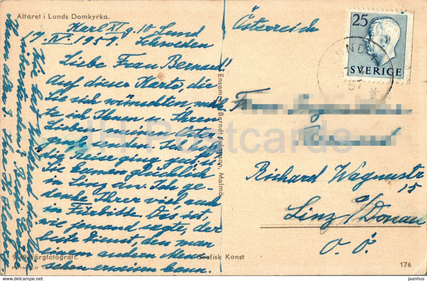 Lund - Altaret i Lunds Domkyrka - altar - cathedral - old postcard - 1957 - Sweden - used