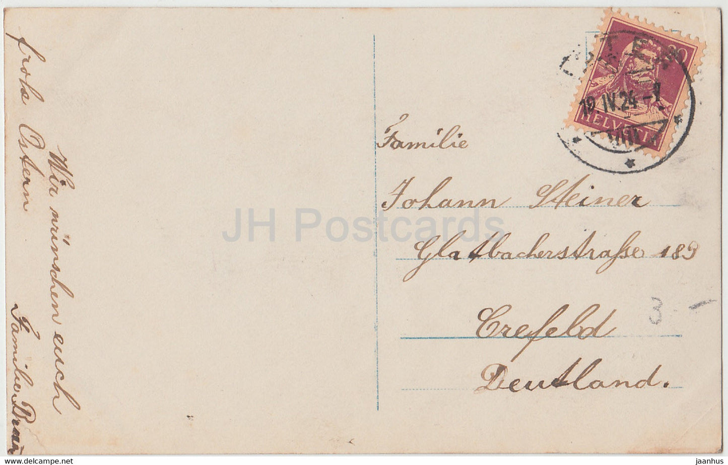 Easter Greeting Card - Frohe Ostern - egg - girl - flowers - NPG 7486/5 - old postcard - 1924 - Germany - used