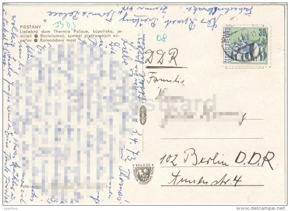 Piestany - spa Thermia Palace - colonnade bridge - Czechoslovakia - Slovakia - used 1973 - JH Postcards