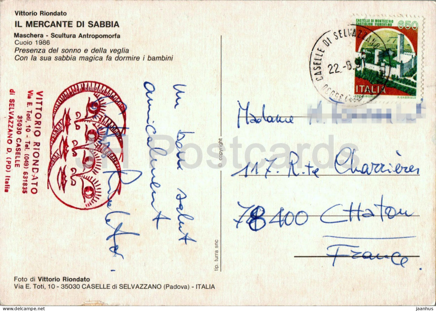 Vittorio Riondato – Il Mercante di Sabbia – Maschera – Maske – 1991 – Italien – gebraucht