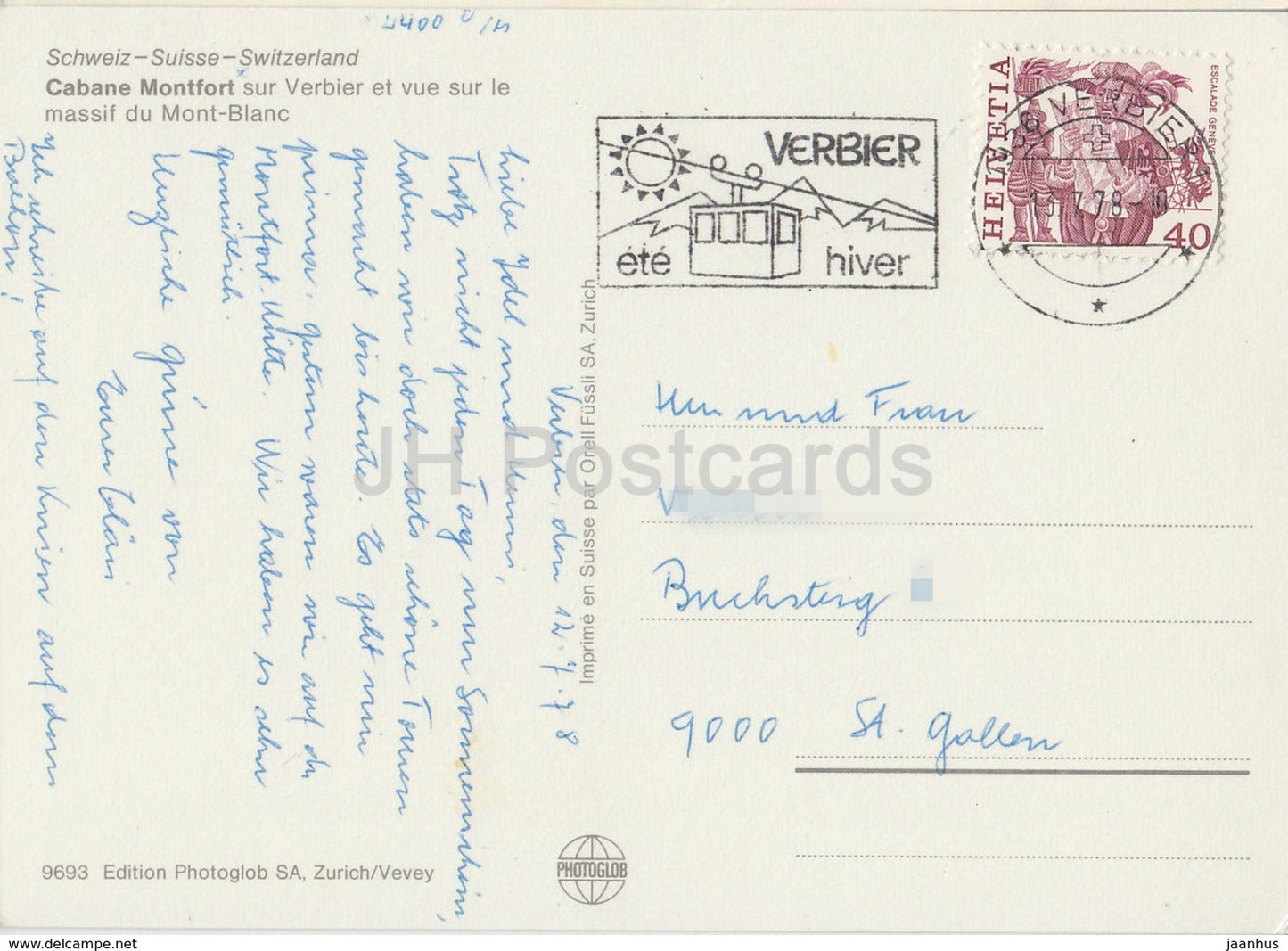 Cabane Montfort sur Verbier et vue sur le massif du Mont Blanc - 9693 - 1978 - Suisse - occasion