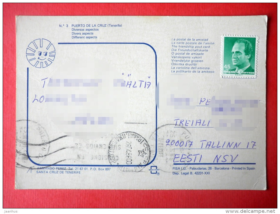 beach - camel -Puerto De La Cruz - Canary Islands - Tenerife - Spain - sent from Spain Canary to Estonia USSR 1988 - JH Postcards