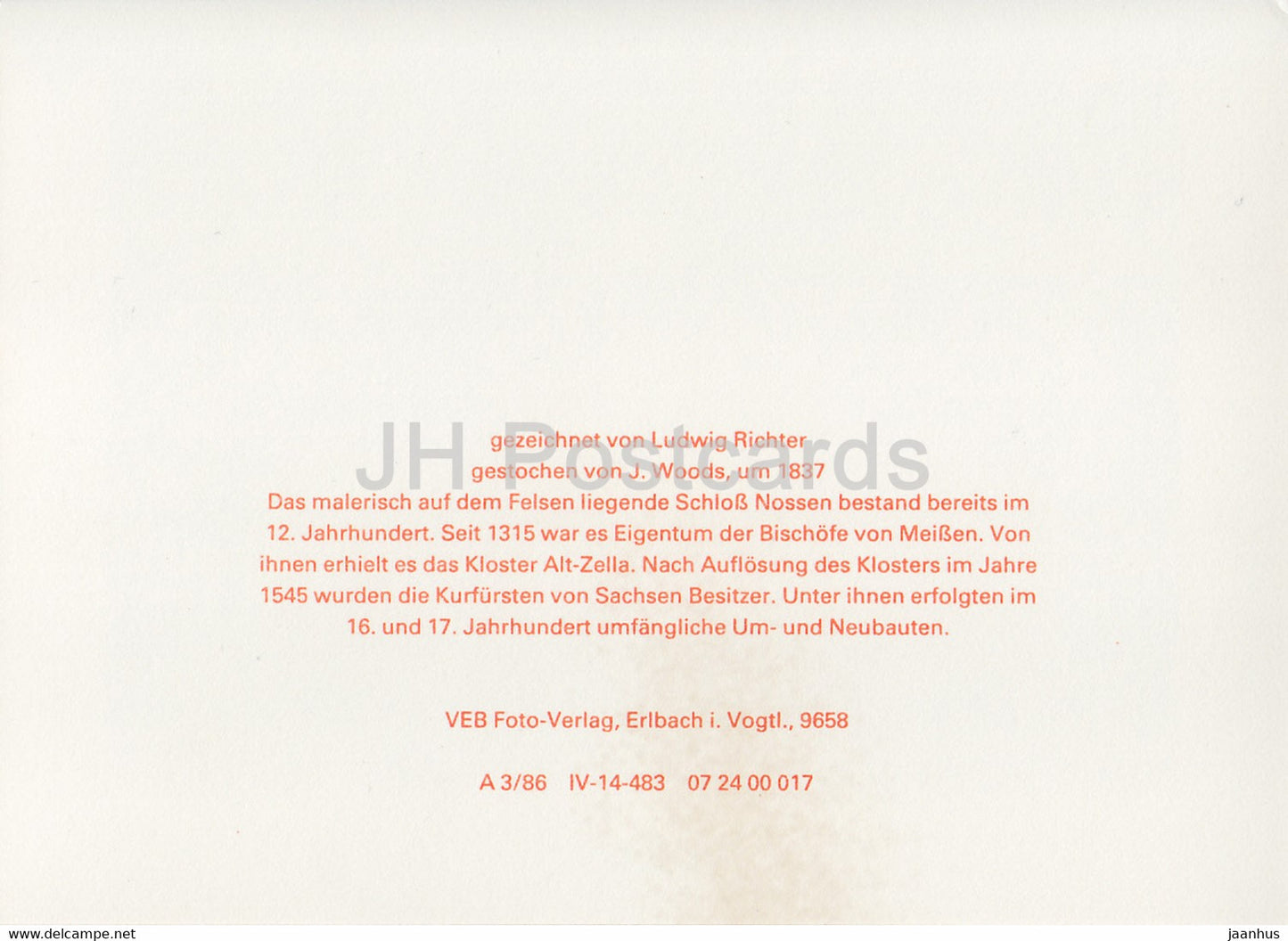 Nossen by Ludwig Richter - Sachsische Burgen - Saxon Castles - DDR Germany - unused