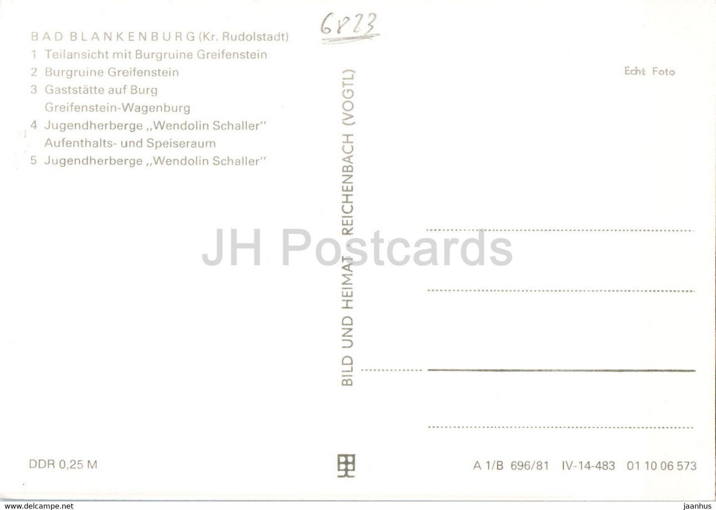 Bad Blankenburg - Thur - Burgruine Greifenstein - Jugendherberge Wendolin Schaller - Germany DDR - unused