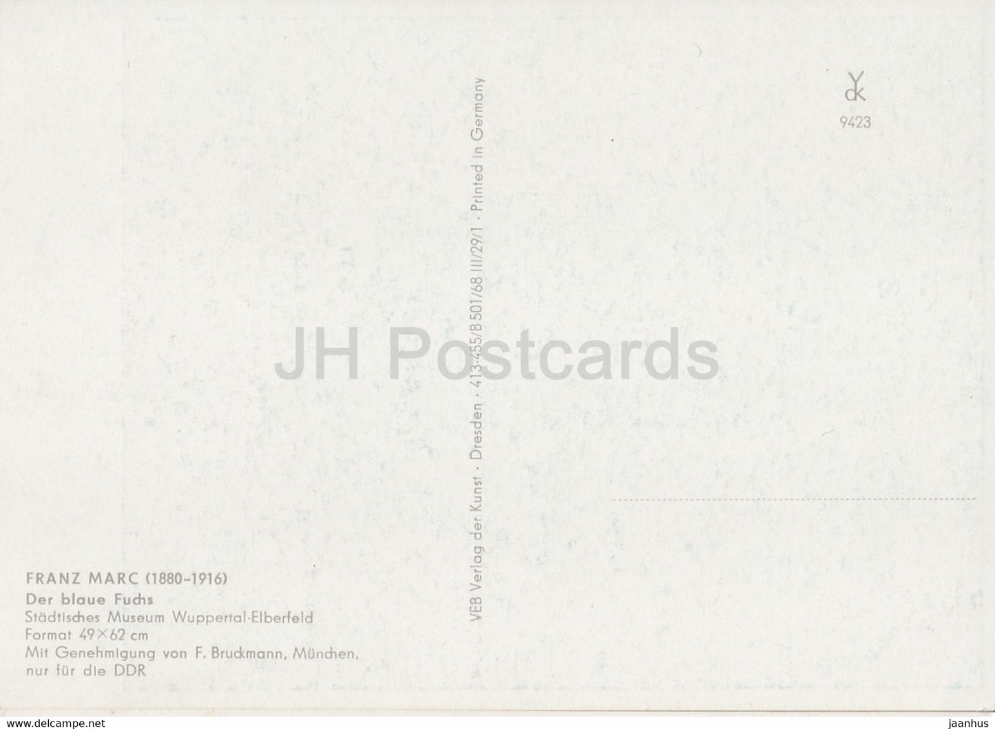 painting by Franz Marc - Der Blaue Fuchs - fox - German art - Germany DDR - unused