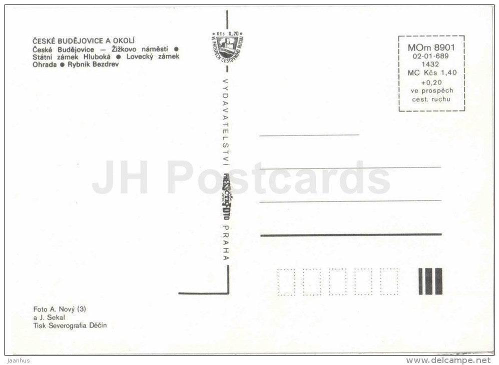 Ceske Budejovice , Zizkovo square - State Castle Hluboka - Lovecky castle - Czechoslovakia - Czech - unused - JH Postcards