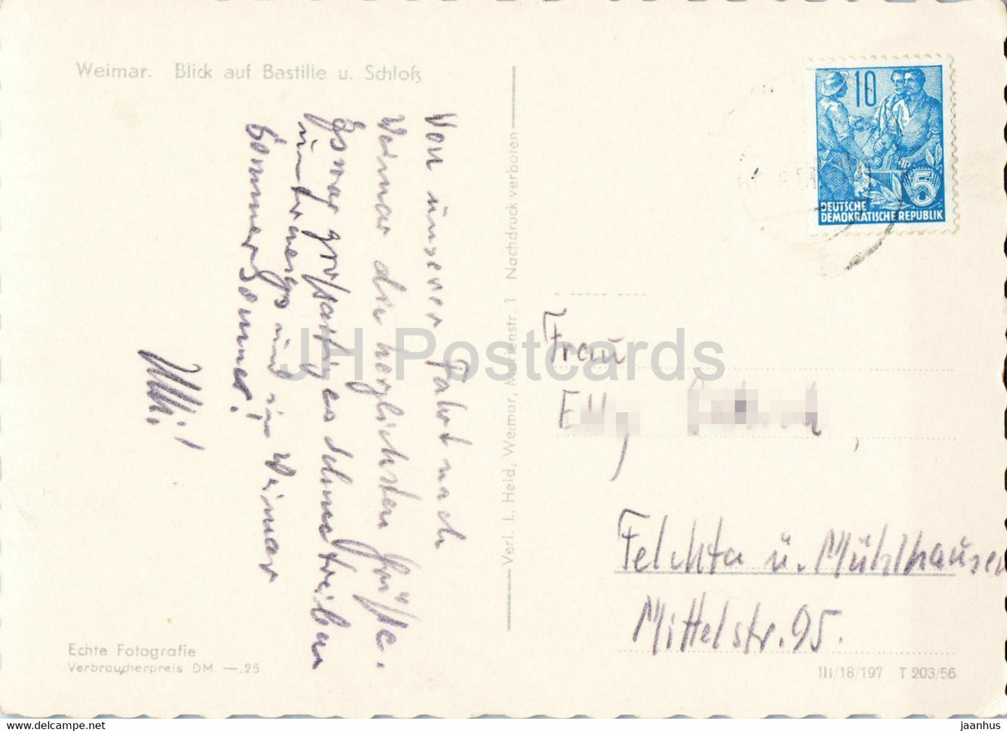 Weimar - Blick auf Bastille u Schloss - castle - old postcard - Germany DDR - used