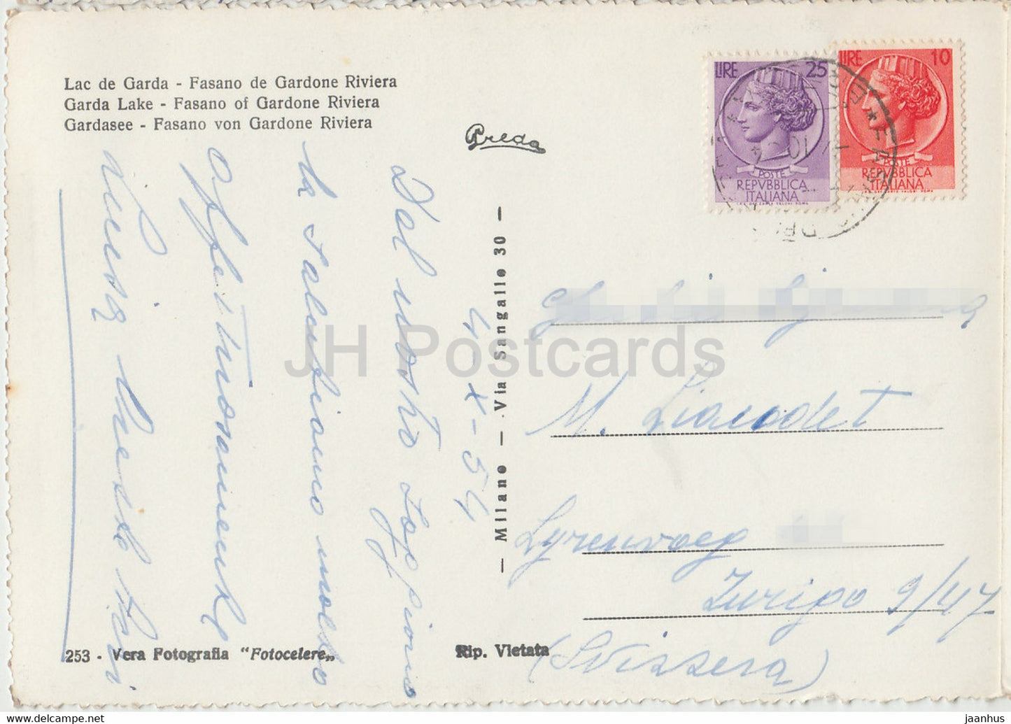 Lago di Garda - Fasano di Gardone Riviera - Gardasee - alte Postkarte - 1954 - Italien - gebraucht