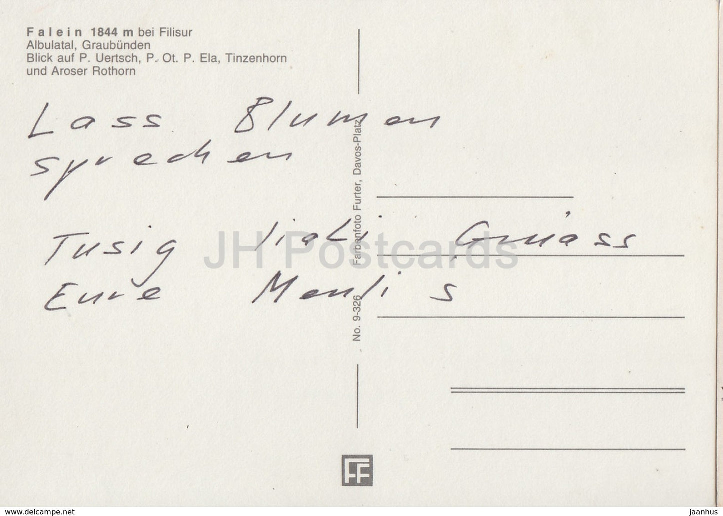 Falein 1844 m bei Filisur - Albulatal - Graubunden - P Uertsch - Tinzenhorn - Aroser Rothorn - Switzerland - used