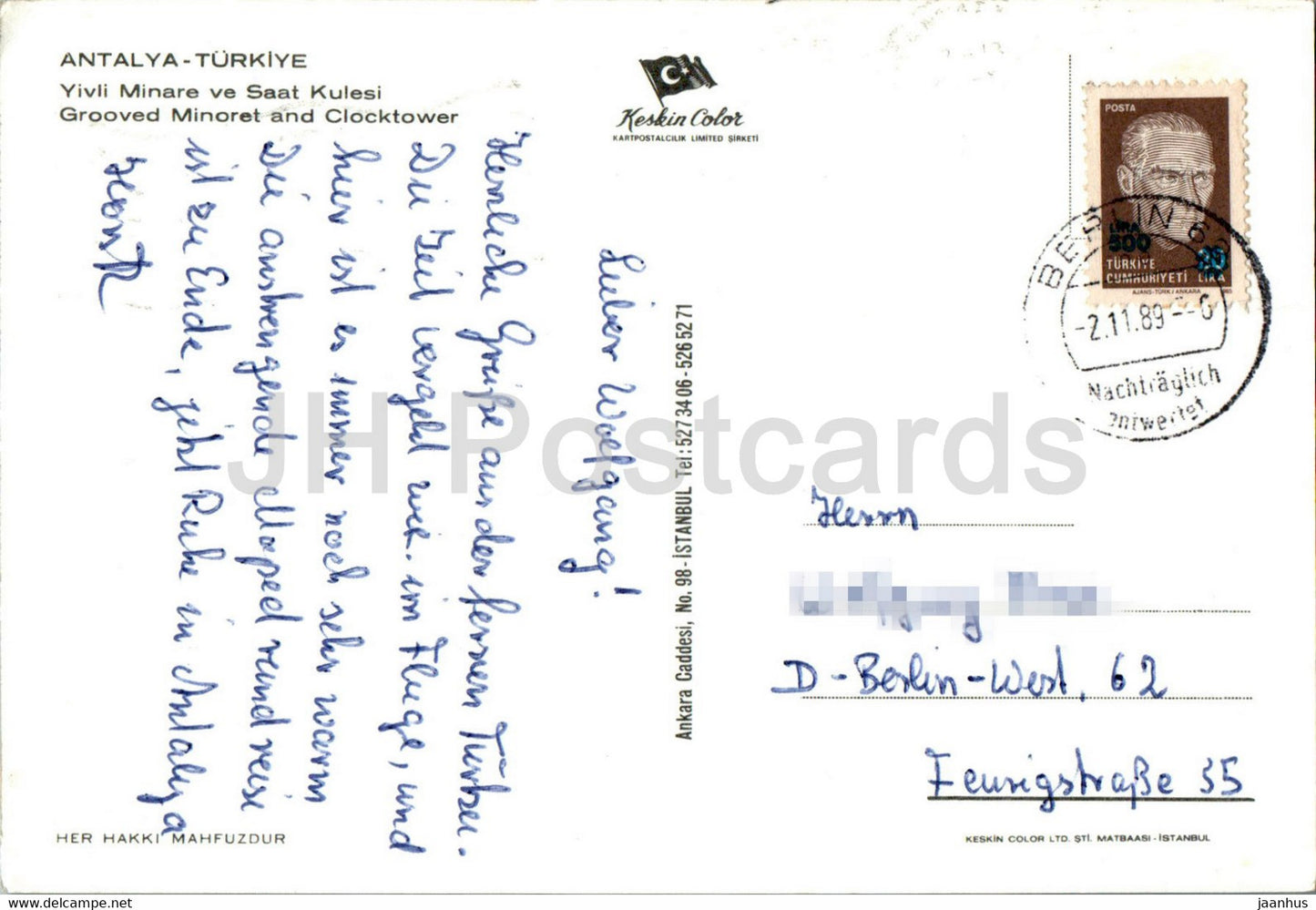 Antalya - Minaret rainuré et tour de l'horloge - Turquie - inutilisé